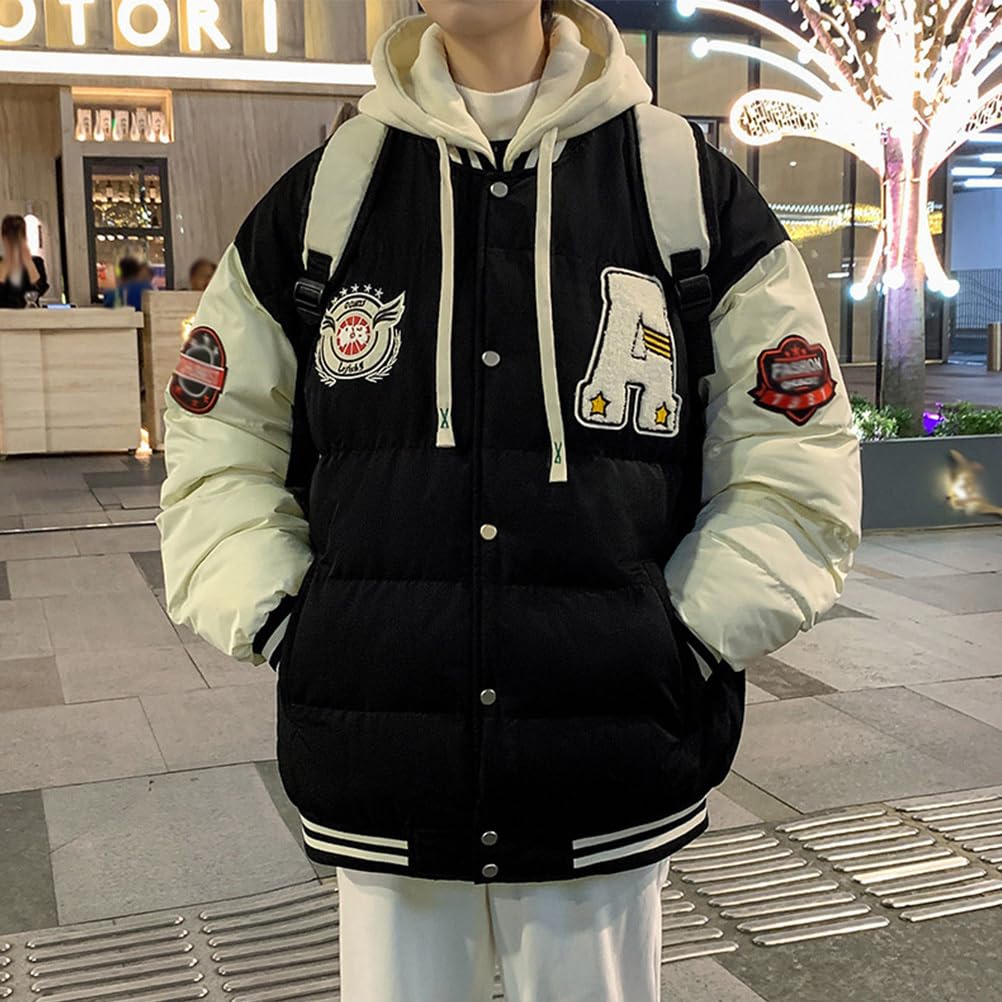 Winterjacken Daunenjacke für Herren Damen Unisex College Jacke mit Kapuze 90S Y2K Bomberjacke Warm Daunenmantel Trucker Baseballjacke Fliegerjacke