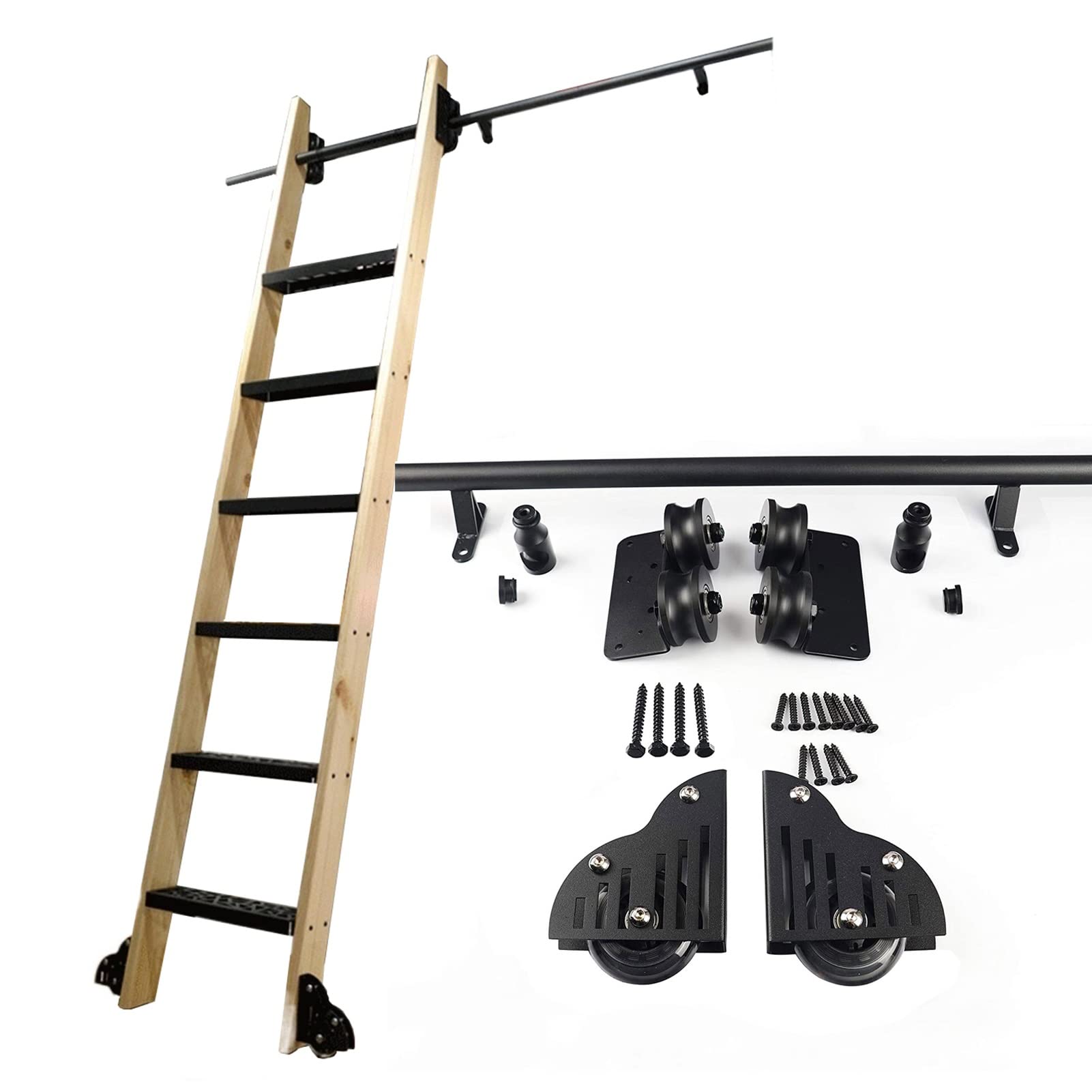 Rallonge pour échelle mobile et kit de quincaillerie noire en rail tubulaire rond robuste
