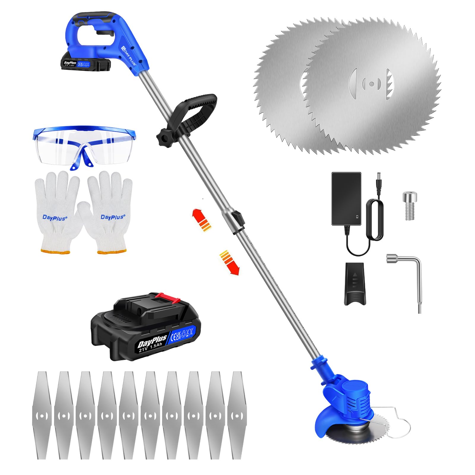 Cordless Strimmer 21V Garden Strimmer, Lightweight Grass Cutter Machine, Cordless Grass Trimmer with 1x Battery, Charger & Blades Included, 1x Battery