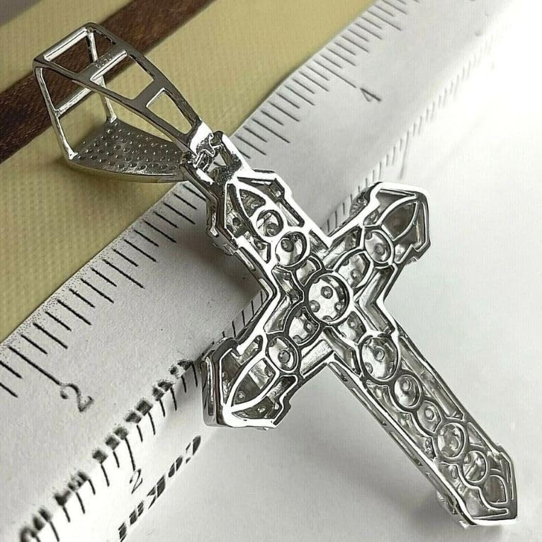 2.20Ct Lab-Created Diamond Cluster Cross Pendant Necklace – Round Cut 14K White Gold Plated Silver Jewelry