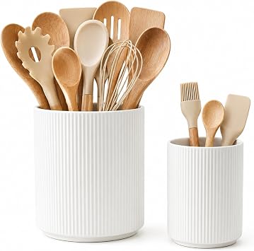 Utensil Holder,Ceramic Kitchen Utensils Holder for Countertop-Set of 2