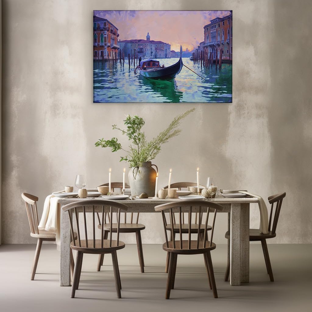 Canvas for Living room. Venetian Serenity at Dawn � A Painted Ode to the Quiet Canals, 27 x 18 inch Canvas Wall Art - Contemporary Masterpieces - Modern Home Decor