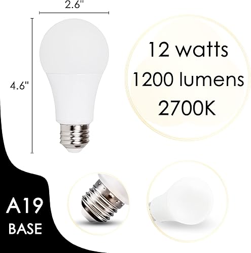 Miniatura 2 de chiphy Bombillas LED regulables, 1200 lúmenes, 12 W (equivalente a 120 W), 2700 K (blanco cálido), base A19E27, con 3 niveles de brillo, sin