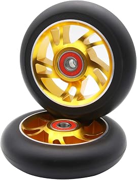 2pcs Replacement 100mm Pro Scooter Wheels with Abec 9 Bearings for MGP/Razor/Lucky/Envy Pro Scooters Gold