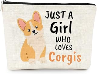 Just a Girl Who Loves Corgis Cute Corgi Makeup Bag Cosmetic Bag Travel Toiletry Zipper Pouch, Corgi Mom Gifts for Women, Corgi Owner Gifts, Dog Lovers Women Girls Gifts