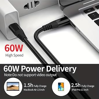 Life-Tech 60W USB-C to USB-C Nylon Braided Fast Charging/Data Cable Cord Charger (3 ft) for Rakuten Kobo Libra Colour, Clara Colour eReader