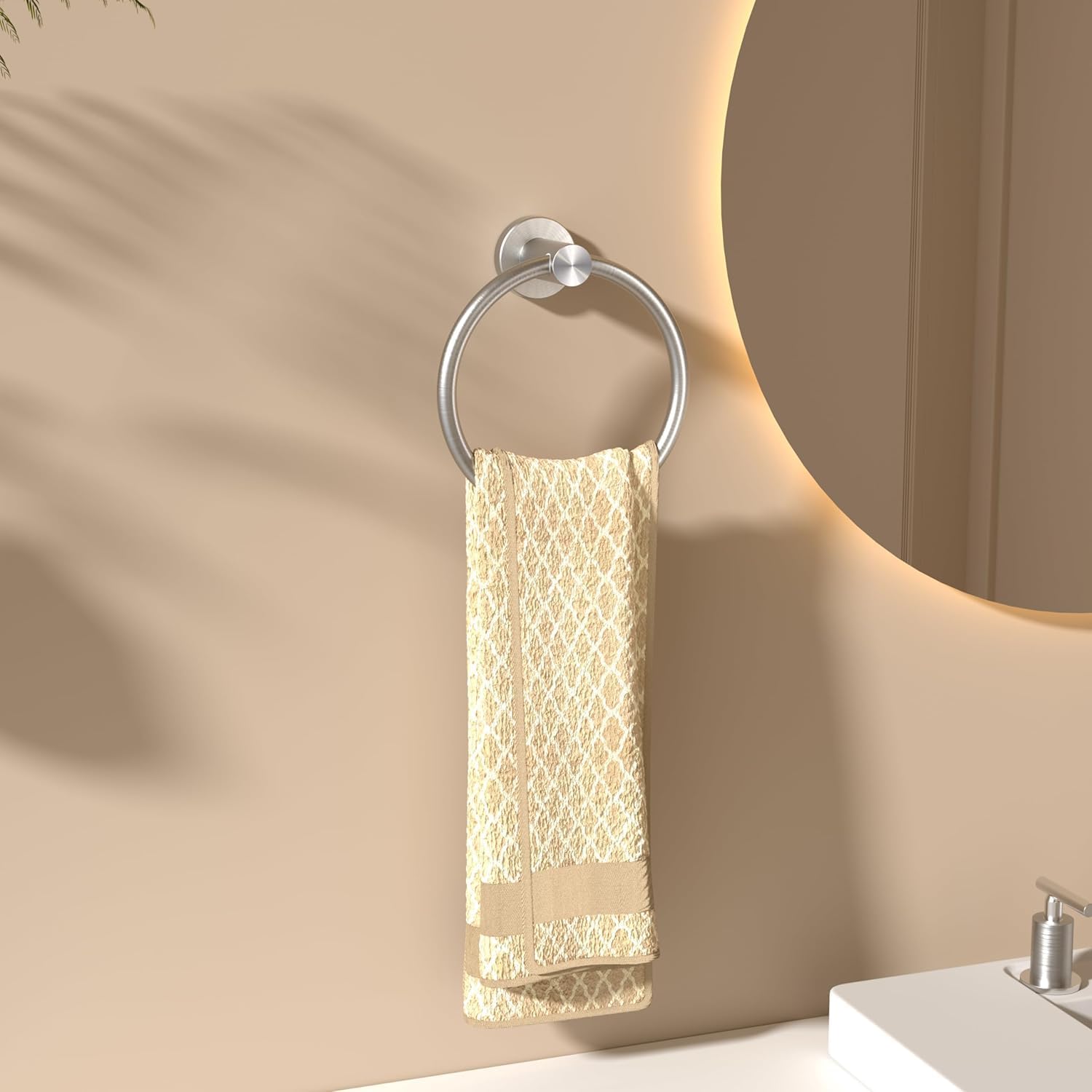 FORIOUS Towel Holder, SUS304 Stainless Steel Wall Mounted, Modern Towel Rack Round, Holder Ideal for Bath, Kitchen, RV