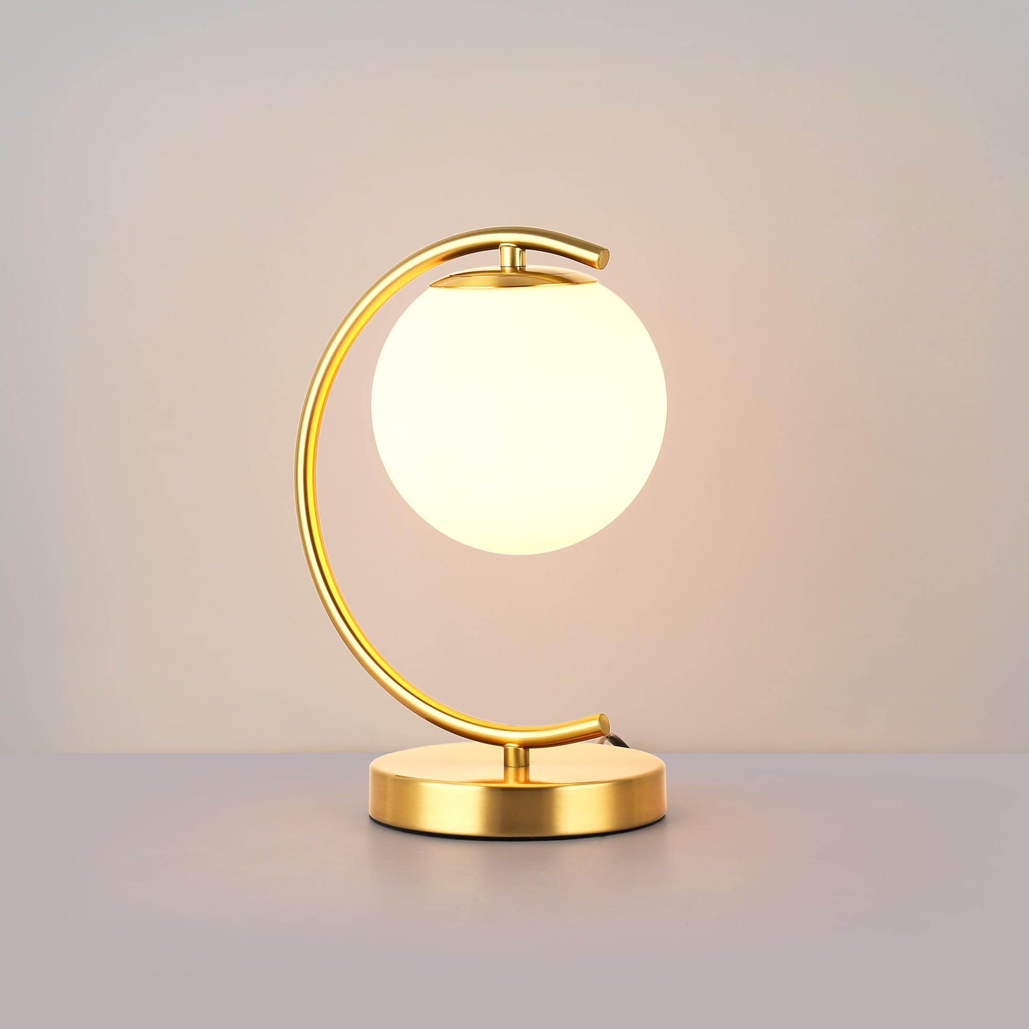 Lámpara de mesa BARCELONA LED dorado, cristal opal y aluminio metálico, diseño grande clásico y moderno, estilo retro y lujo para dormitorio, salón y escritorio