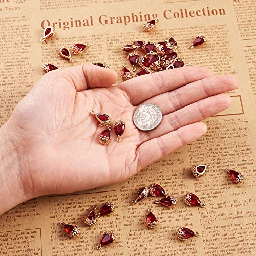 Pandahall 50Pcs Faceted Crystal Water Drop Glass Charms Pendants Light Gold Plated Flower Framed Teardrop Charms Dangle Beads For Women Jewelry Making Supplies Accessories Red #TOP5