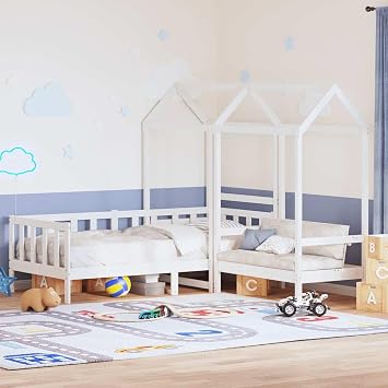 White Solid Pine Wood Day Bed and Bench Set with Roof, 80x200 cm, Versatile Furniture for Bedroom or Living Room, Slatted Base, No Mattress Included