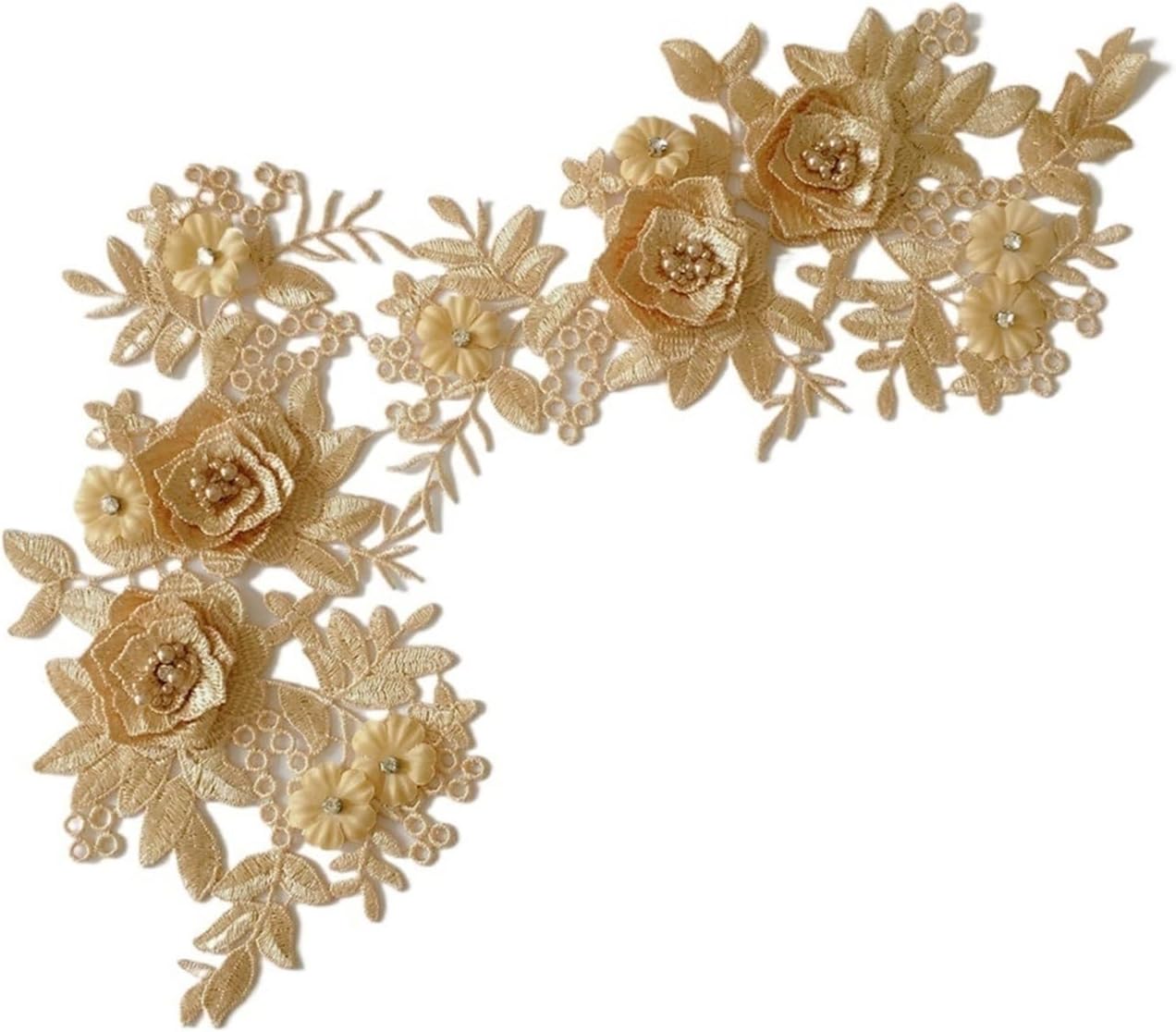 刺繍スパンコールレースアップリケソーイング、 立体的な花のアップリケDIYレース生地の服飾アクセサリー(Yellow)