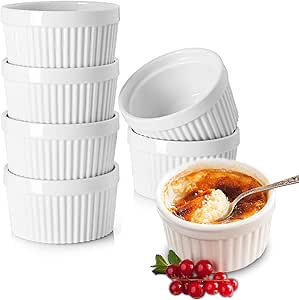 YBCPACK 250ml Ramekins Set of 6 - Porcelain Souffle Dish for Small Cakes, Creme Brulee,Pudding and Ice Cream，Also Great as Serving Dish for Sauces and Side Dishes
