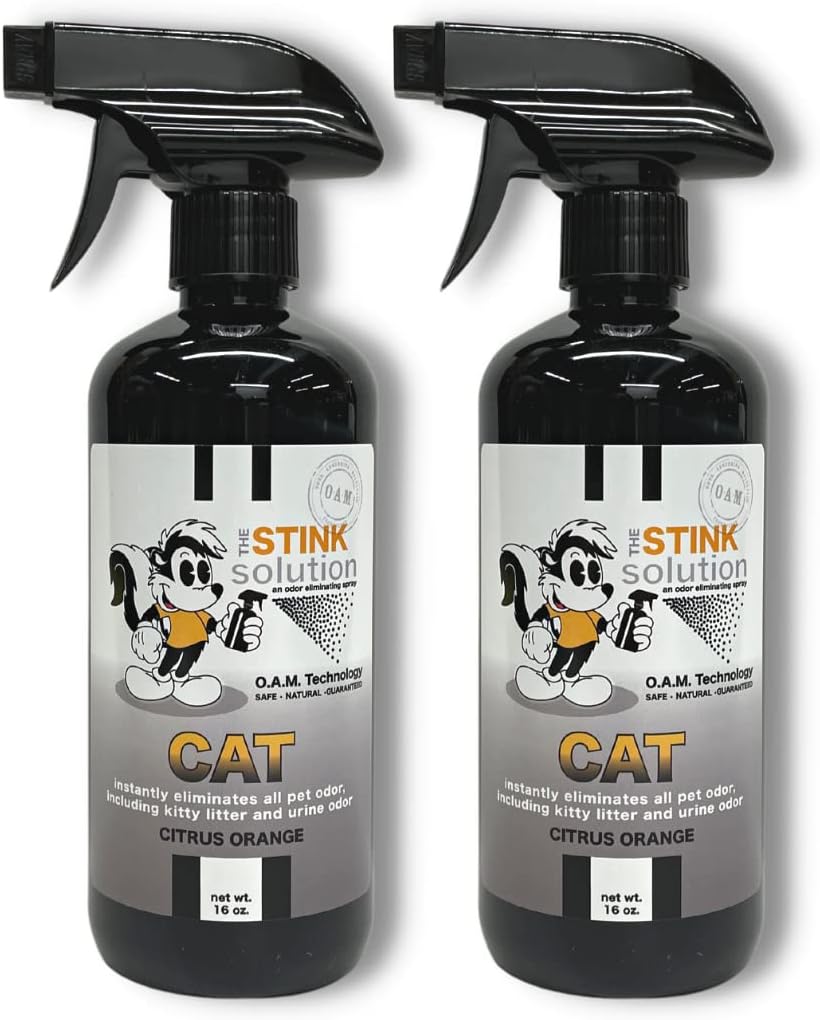 The Stink Solution Cat Odor Eliminator For Litter Box, Home Furniture, Carpet, & More | Completely Remove Urine, Feces, Vomit, & Other Cat Odor Quickly | Cat Products - 2 16 oz Bottles (Citrus Orange)