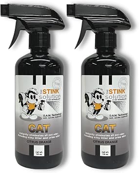 The Stink Solution Cat Odor Eliminator For Litter Box, Home Furniture, Carpet, More | Completely Remove Urine, Feces, Vomit, Other Cat Odor Quickly | Cat Products - 2 16 oz Bottles Citrus Orange