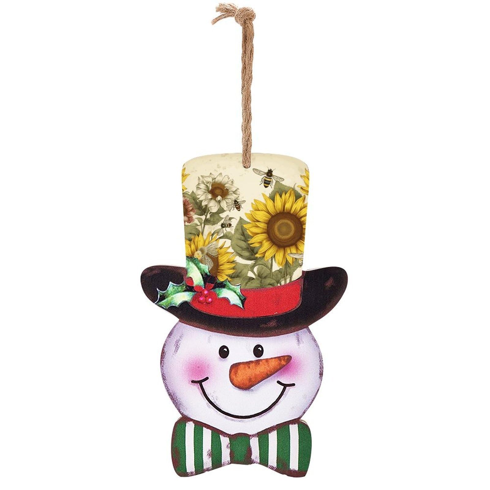 Bees Sunflowers Daisy Rose Flowers Snowman Decor Christmas Snowmans Hanging Decors Wooden Exquisite Holiday Decoration Sign for Home Window Wall Farmhouse Indoor Outdoo