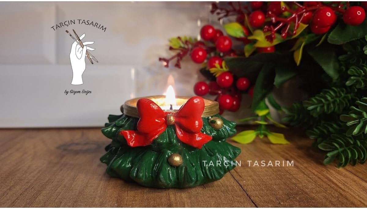 New Year Candle Holder, Handmade Christmas Tree Decor, New Year Gift, Concrete Material, Green Color (Candle Not Included) - Green, One Size