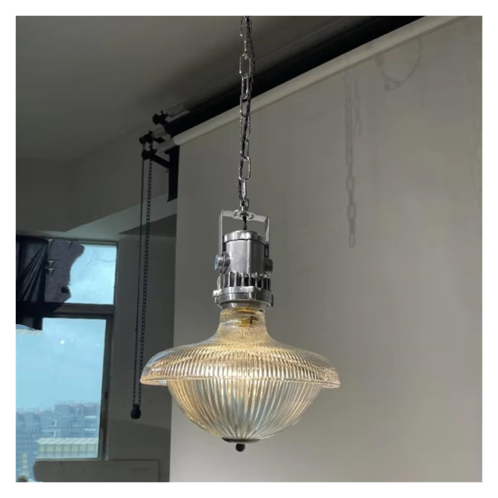 KXEcoLife Vintage Restaurant Chandelier with Glass Lampshade, Industrial Style Antique