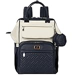 BabbleRoo Leather Diaper Bag Backpack, Multifunction Large Bags with Changing Pad & Stroller Straps Pacifier Case, Unisex Stylish Travel Back Pack Nappy for Moms Dads (Blueberry Cream)