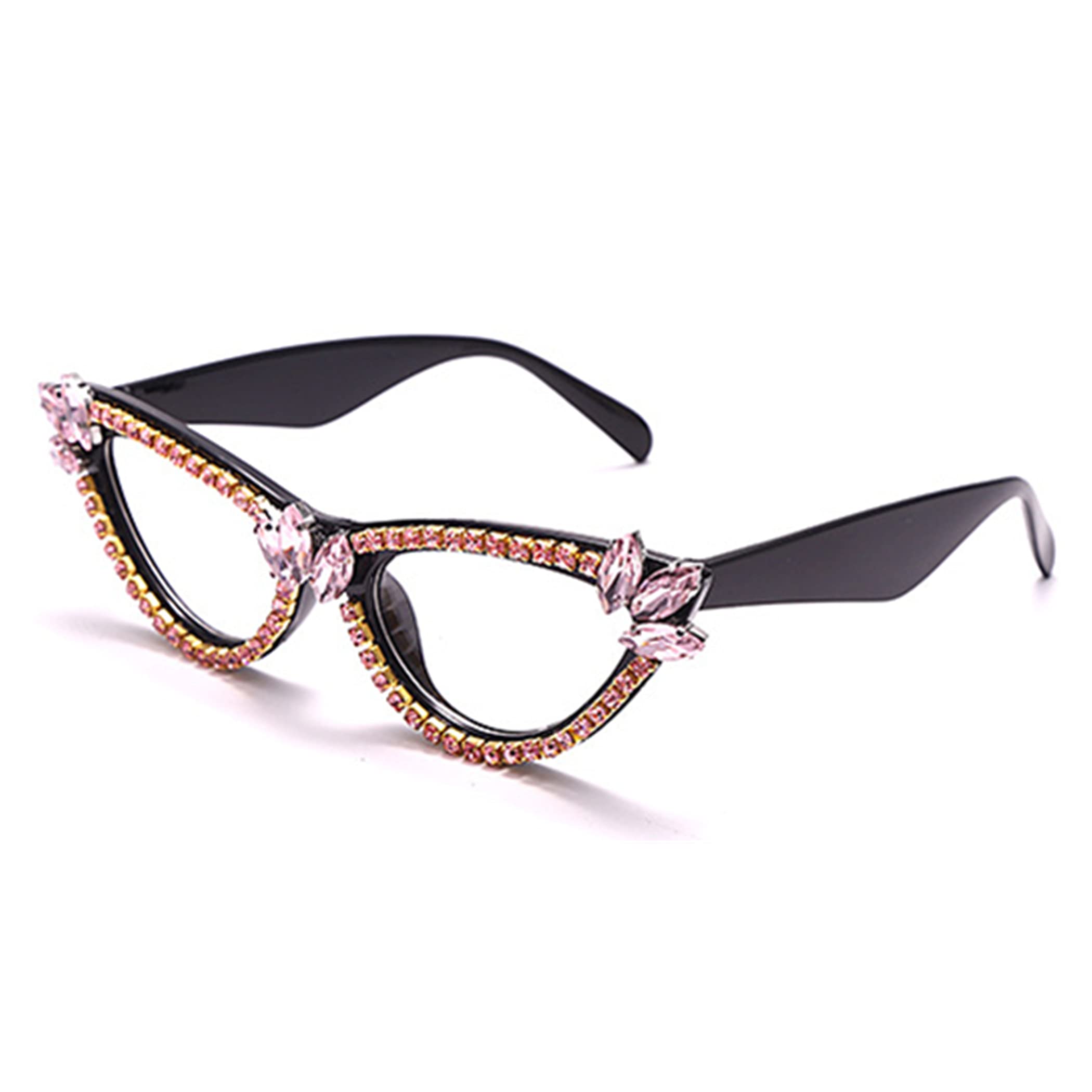 bullabulling Sparkling Crystal Retro Frame cat eye Bling Rhinestone Reading Glasses (pink, 2.0)