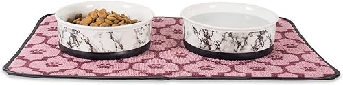 Miniatura 2 de Bone Dry Pet Bowl Collection - Juego de cerámica pequeño, mármol, 2 unidades, color blanco