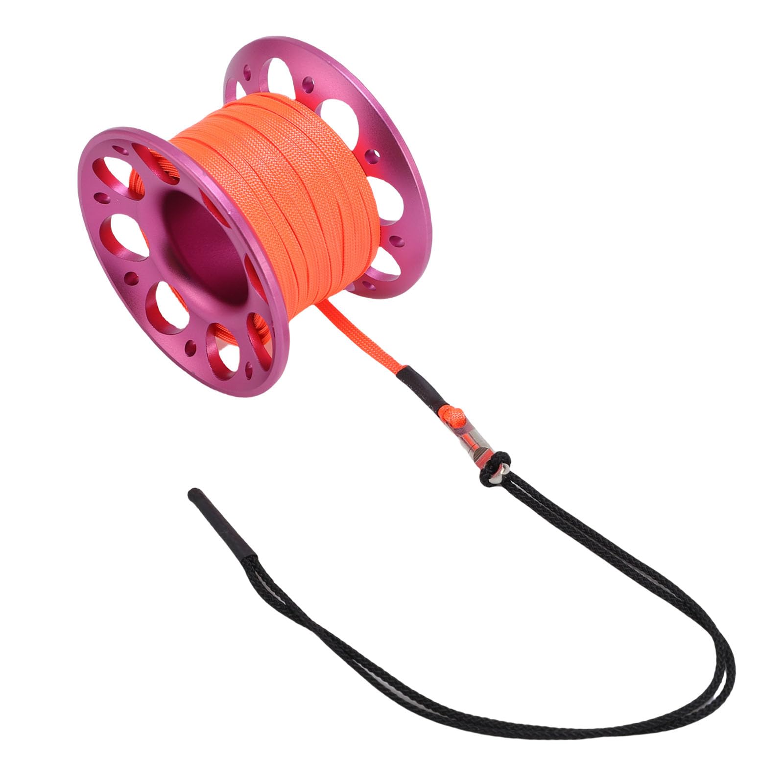 Fabater Dévidoir de plongée sous-Marine, Bobine en Alliage d'aluminium pour épaves et grottes, avec Fil Haute visibilité de 15 m et Mousqueton à Double extrémité, pour Les activités (Rose Rouge)