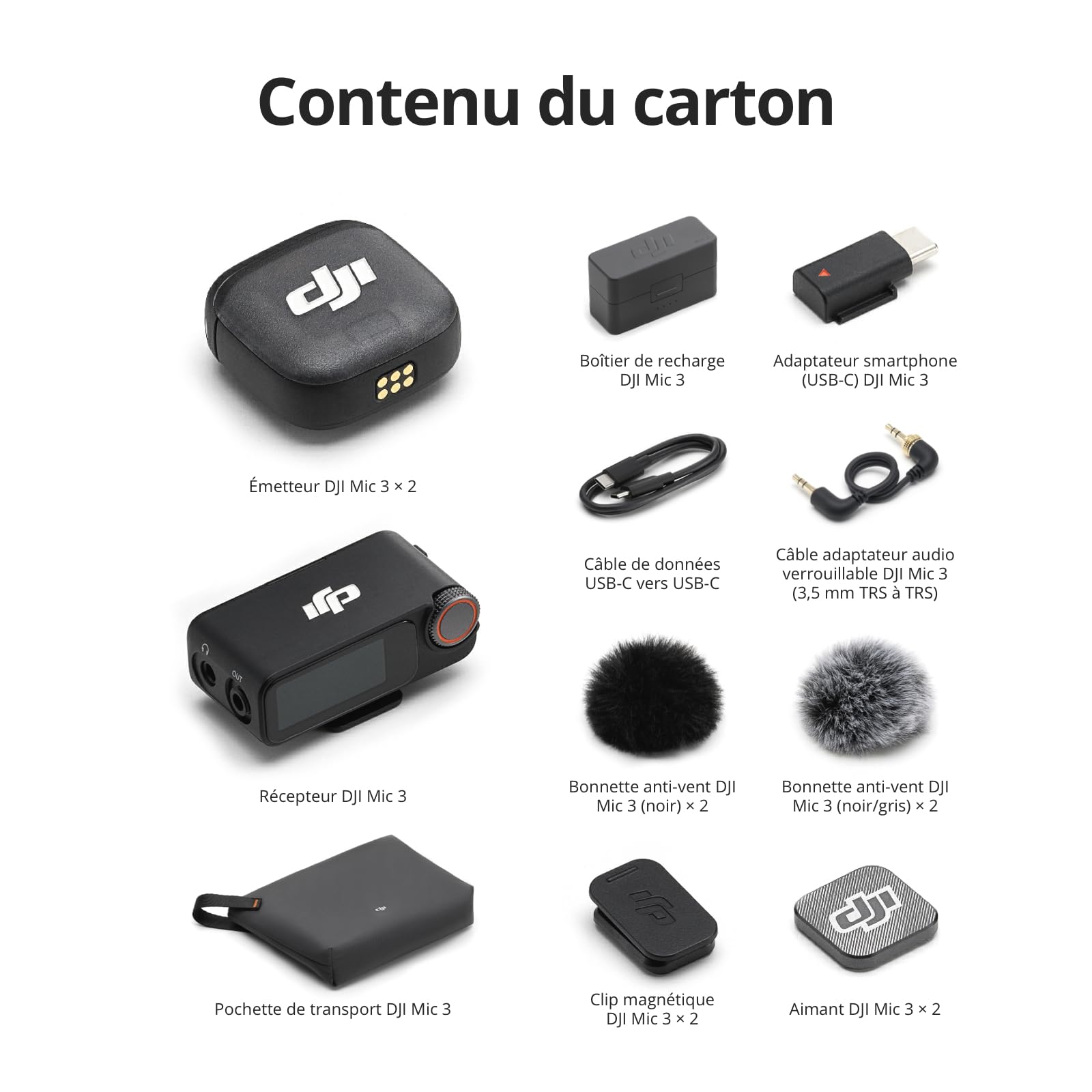 DJI Mic 3 (2 TX + 1 RX + Boîtier de Recharge), Microphone sans Fil pour iPhone/caméra/Android, ultraléger, contrôle de Gain adaptatif pour Un Volume équilibré, 28 h d’Utilisation, Vlog