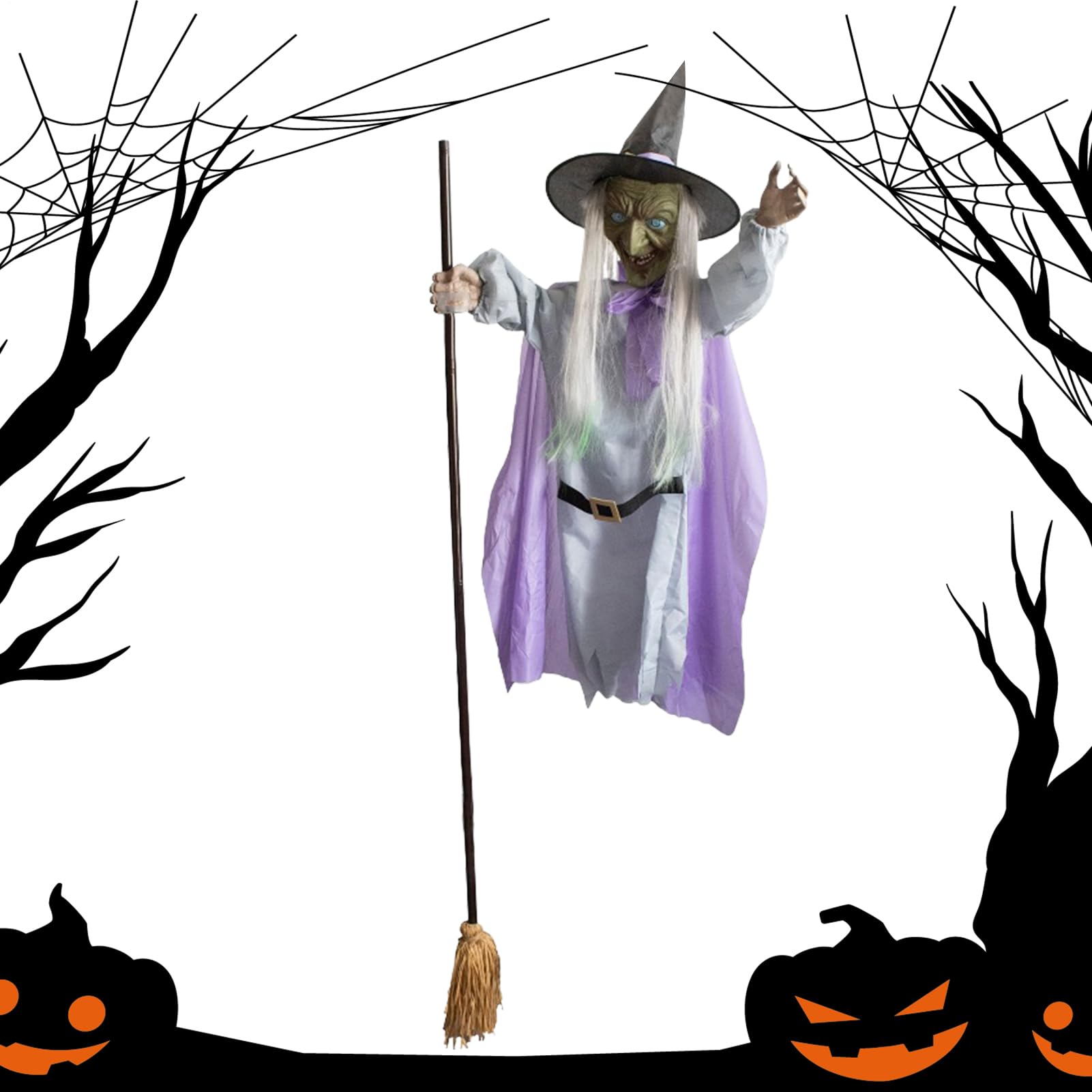 Décorations de sorcière pour Halloween lumineuse contre les jardins tristes en fête