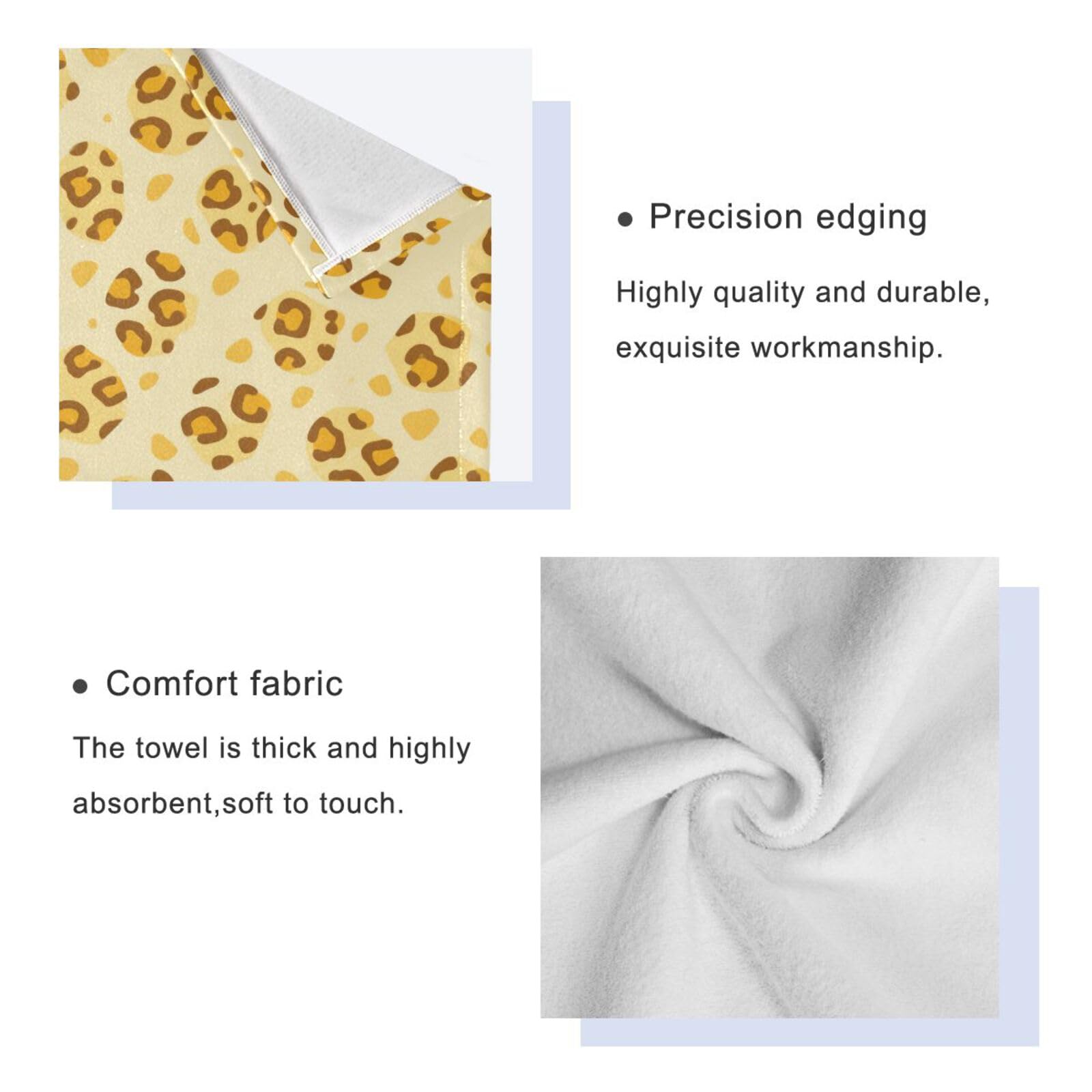 Set di 3 asciugamani da viso in microfibra con stampa leopardata gialla morbida, 1 asciugamano da bagno, 1 asciugamano per le mani, 1 panno per la casa, cucina e famiglia