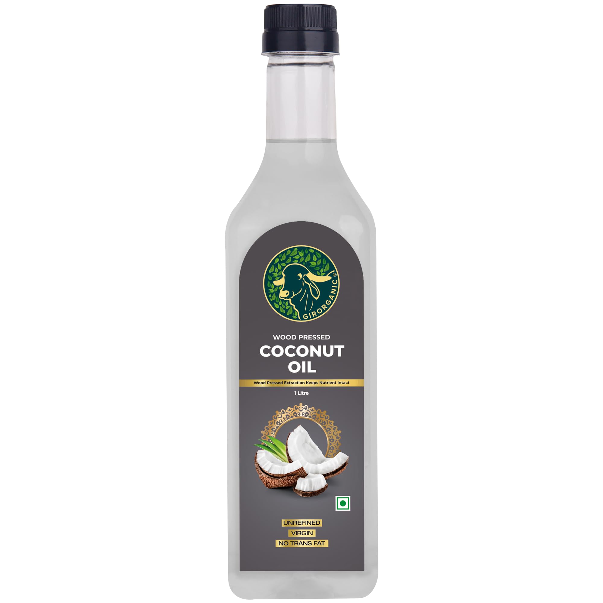 GirOrganic Wood Press Coconut Oil - 1 Litre (PET Bottle) | Kacchi Ghani | Virgin | Unrefined | Cold pressed |100% Natural cooking oil | Gopal Ratna Award Winner 2023 (1 Litre PET Bottle) (B0D76B6F86) Amazon Price History, Amazon Price Tracker