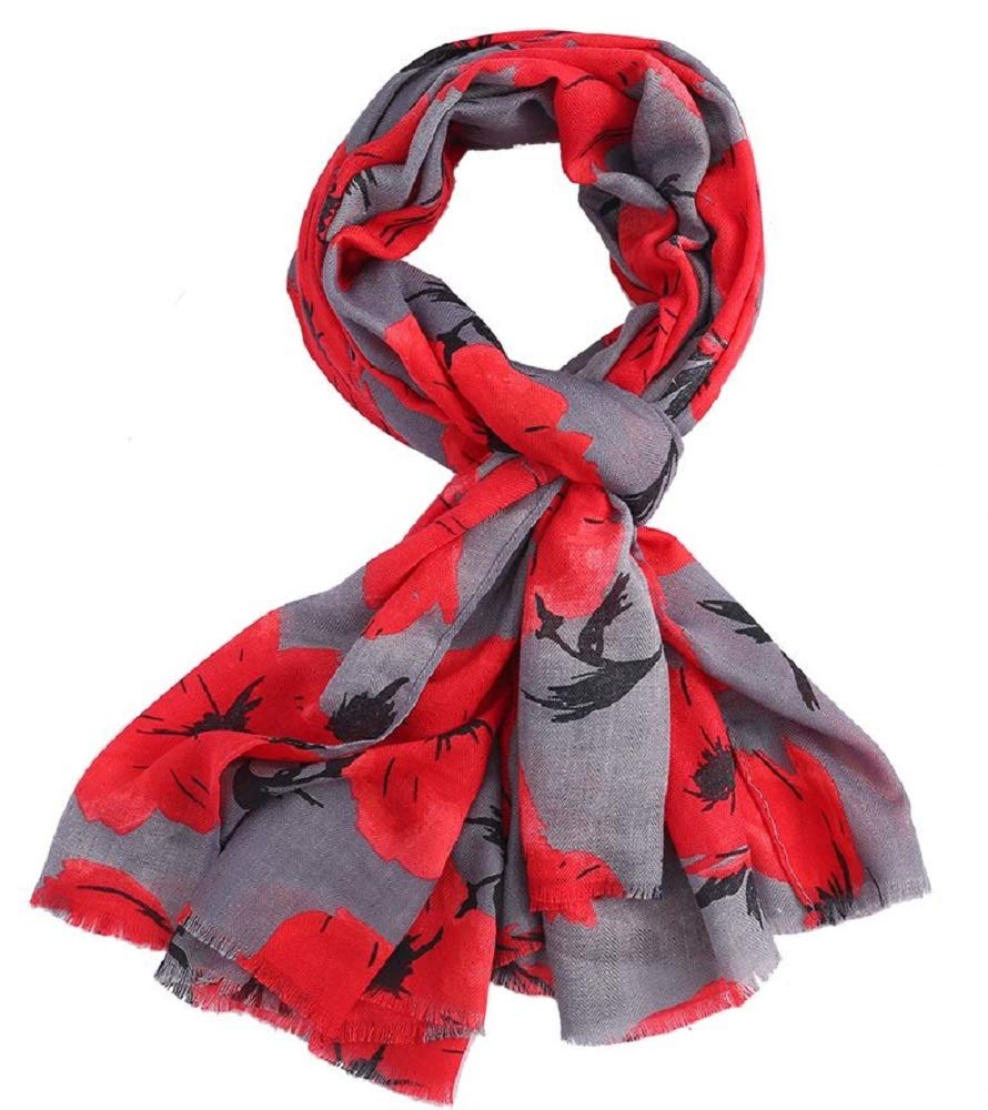 Lilyrosa Women's Blue Lilyrosa® Red Poppy Scarf Grey Navy White Floral Scarves Wrap Shawl (Blue)
