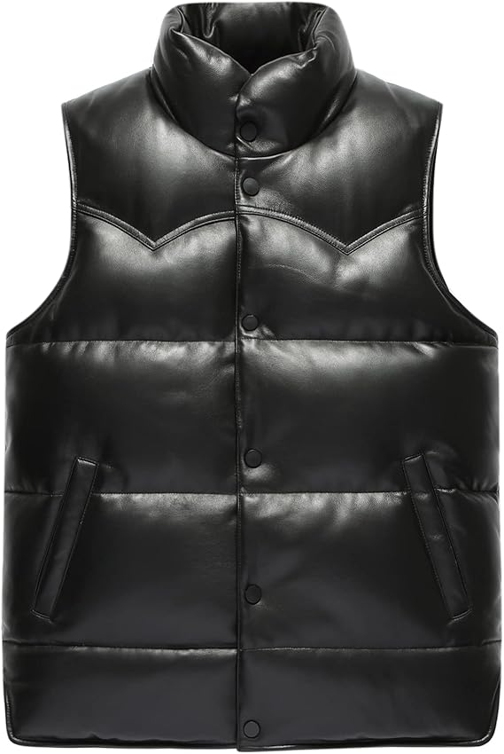 Amazon Flavor メンズ ダウンベスト ダウンジャケット 羊革 レザー スタンドカラー シンプル 軽量 暖かい 防寒 カジュアル 通勤 通学 屋外作業 秋冬着 ベスト 通販