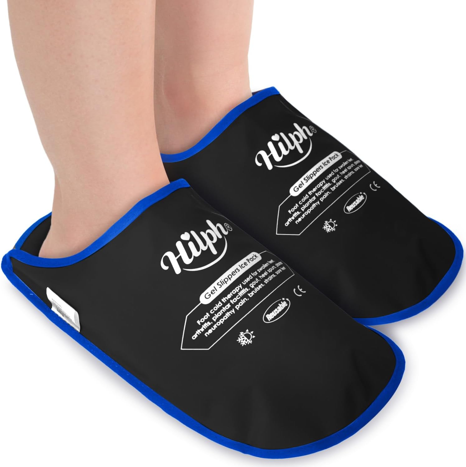 Hilph Foot Ice Pack Slippers for Plantar Fasciitis 2 Packs | Foot Ice Pack Cold Compression for Foot Neuropathy, Diabetic Foot, Swollen Feet, Gout Relief, Comfortable Fit. Black