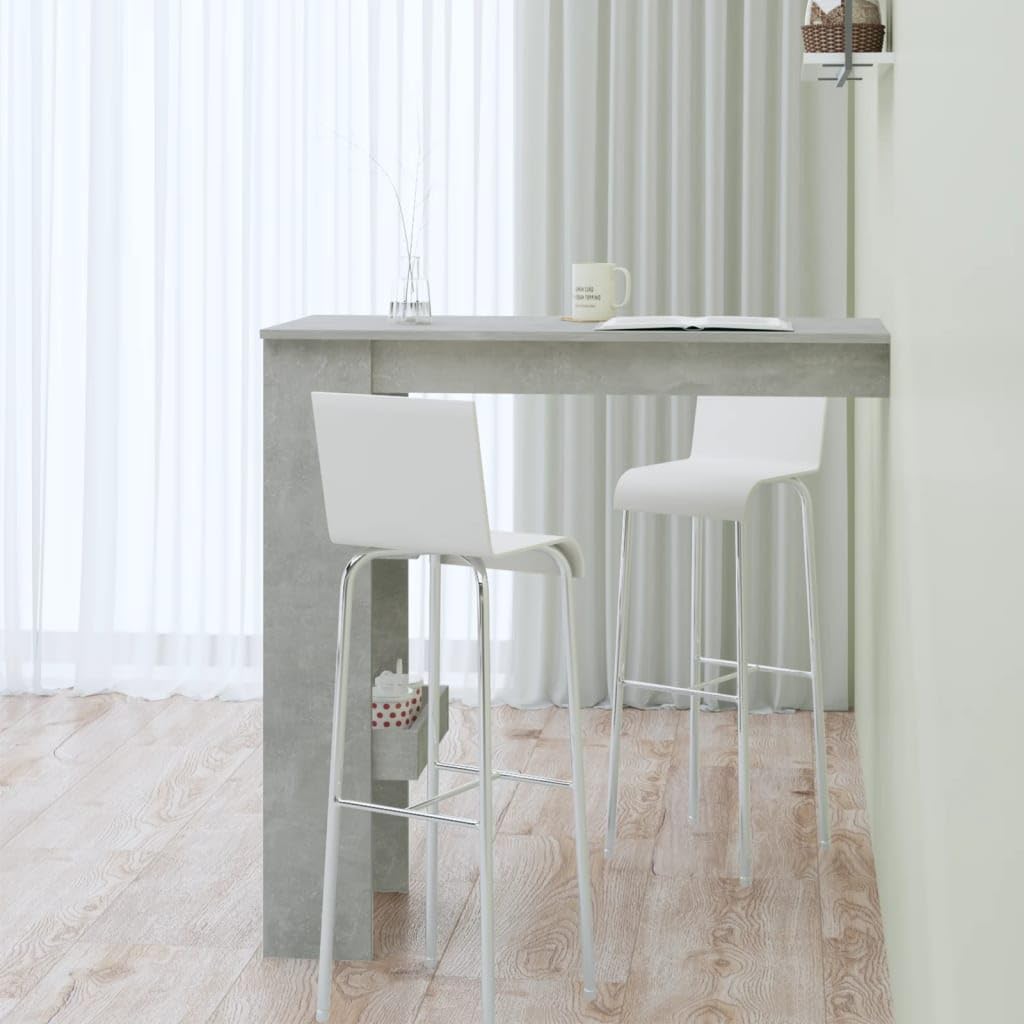 Ścienny stół barowy, szary betonowy, 102 x 45 x 103,5 cm, materiał drewnopochodny z 2 schowkami – stylowy stół dla gości i wytrzymały stół do salonu na napoje i akcesoria barowe