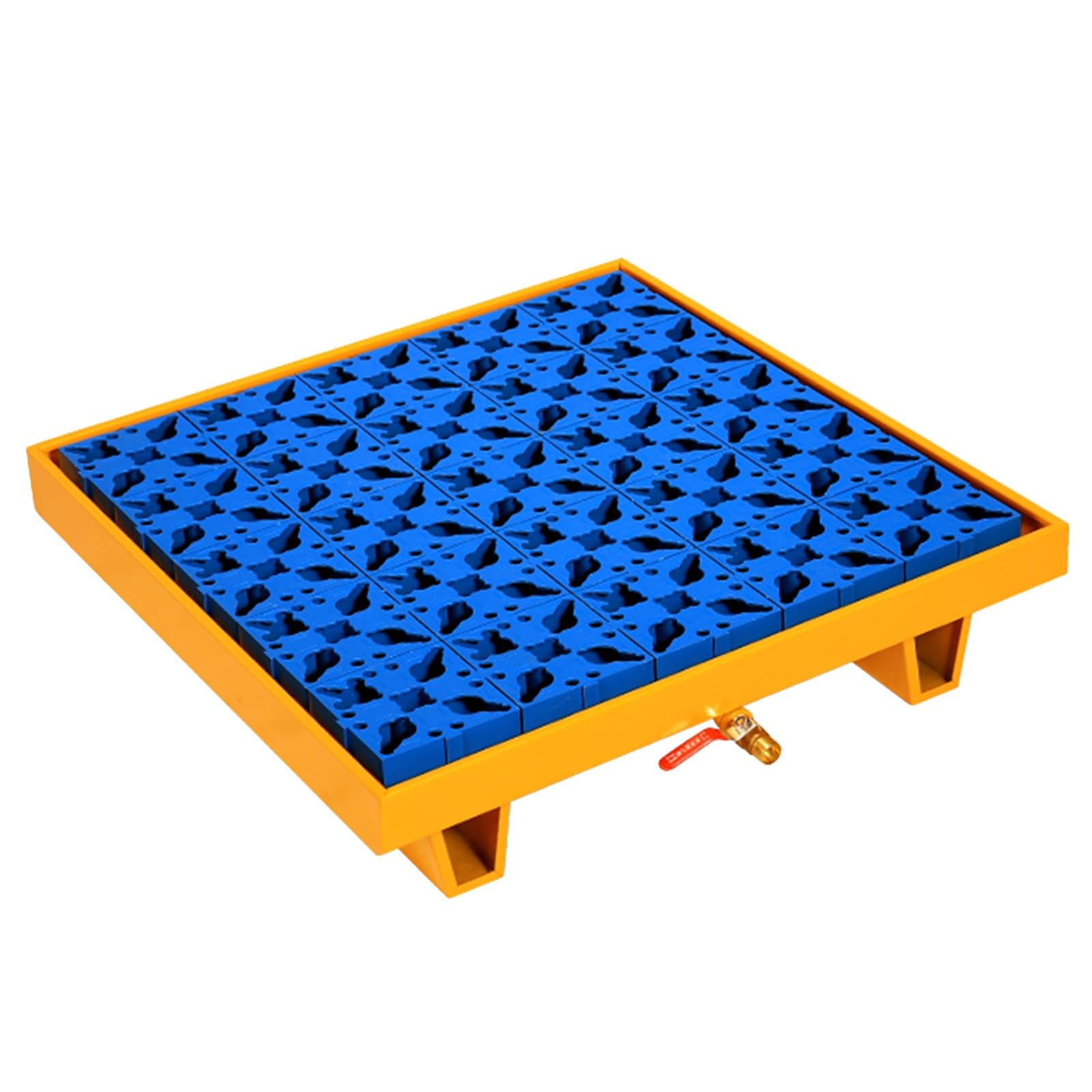SGKOMN Industrial Spill Containment Tray with Drain Outlet, Leakproof Solution for Oil Tanks, Paint Buckets in Warehouses, Garages, and Kitchens, Yellow+blue-65x65x15CM