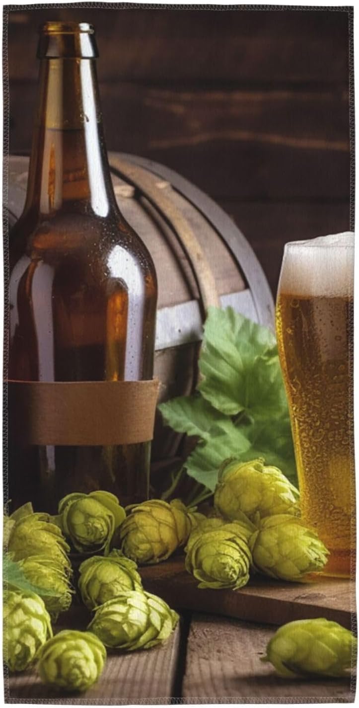 Beer and Hop Cones Bath Towels 13.8″x27.5″ Lightweight Microfiber Fingertip Hand Towels Wash Coths Quick Dry Absorbent Gym Towel Ultra Soft Beach Towel for Yoga, Hotel, Spa, Travel