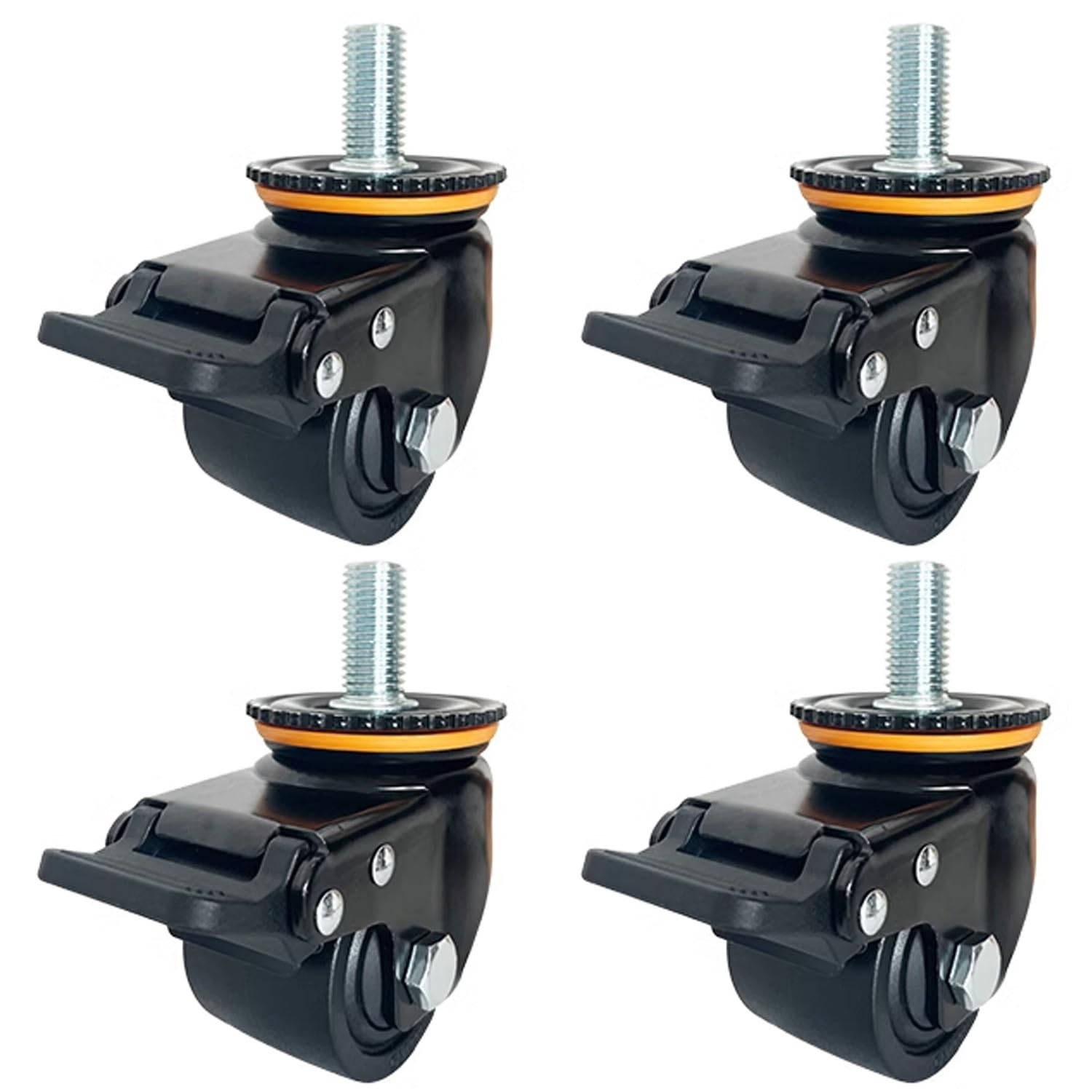 Ruote girevoli da 2/2,5/3 Pollici con Freno, Ruote industriali in Nylon per impieghi gravosi M20 mm, Set di 4, Ruote bloccabili per Meccanica/Carrello/mobili