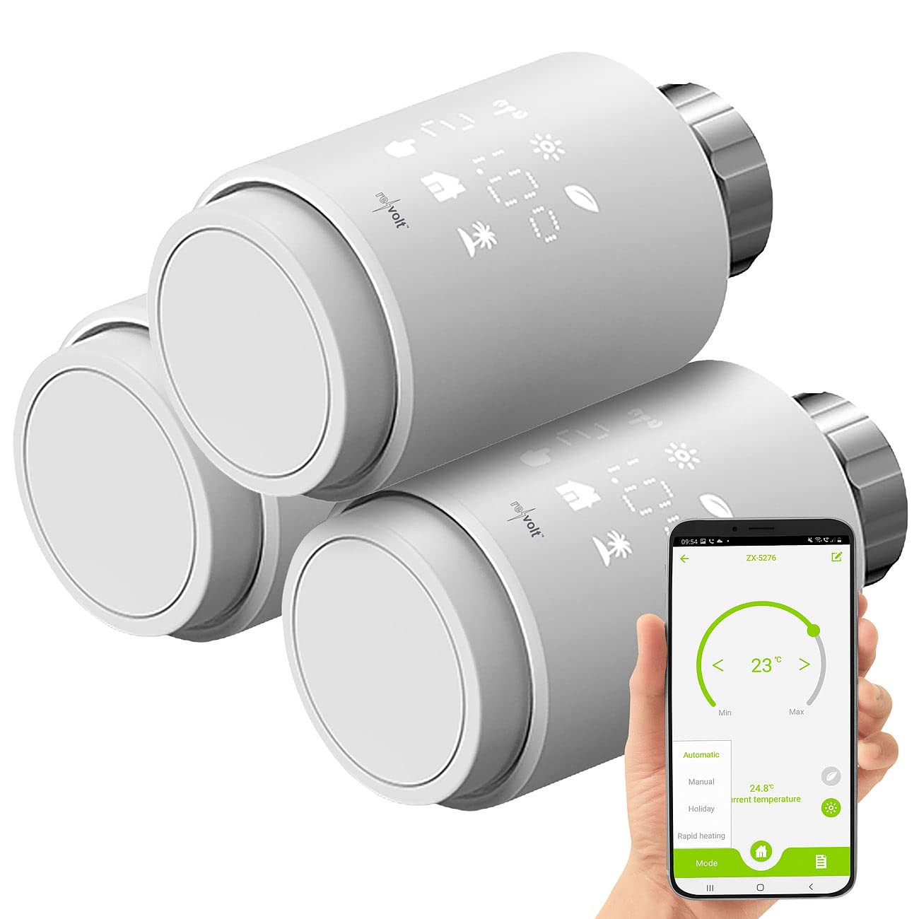 revolt Alexa Thermostat: 3er-Set programmierbare Heizkörper-Thermostate mit Bluetooth und App (Heizungsventile, Elektronik-Heizkörper-Thermostat, Adapter)