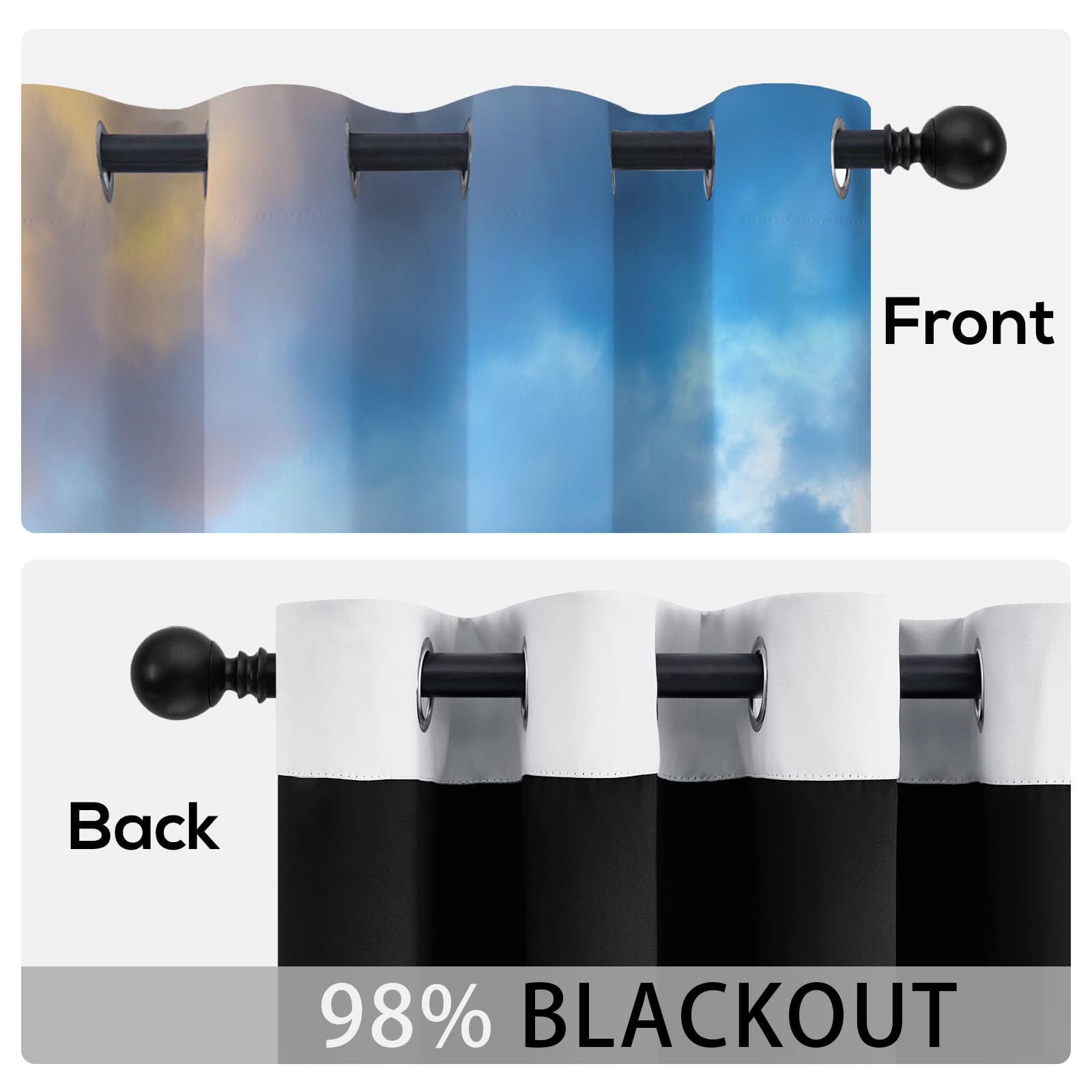 Rideau Occultant Isolant Thermique, Anti Froid Rideaux Opaque pour Chambre Coucher Salon Paysage Décor Chambre, Motif Vallée Champ, 140L X 225H cm, 2 Panneaux, Or Bleu
