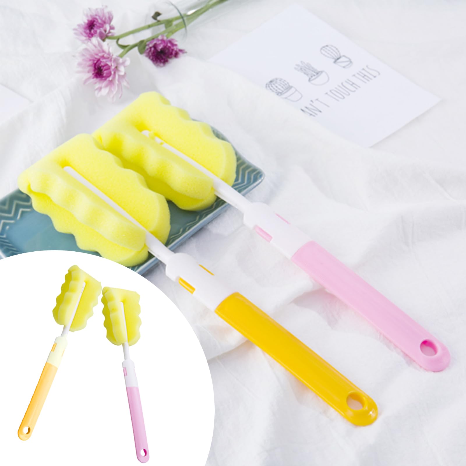 4 Pezzi Spazzola di Bottiglia, Lavabottiglie Pennello, Spazzola per la Pulizia Delle Bottiglie di Spugna, per Tazze e Bollitori (Arancione, Blu, Verde, Rosa)