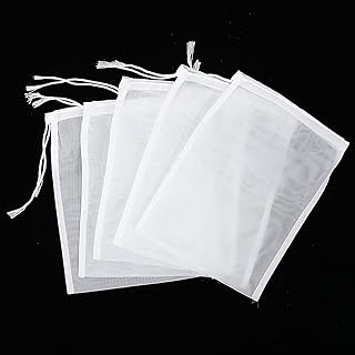 5 Pcs Nylon Straining Bags White Fine Mesh Bag Brewing Filters Sediment Brew Bags with Drawstring Mesh Strainer Bag for Home Brewing Hops Grains Wine Dry Hop Beer Making