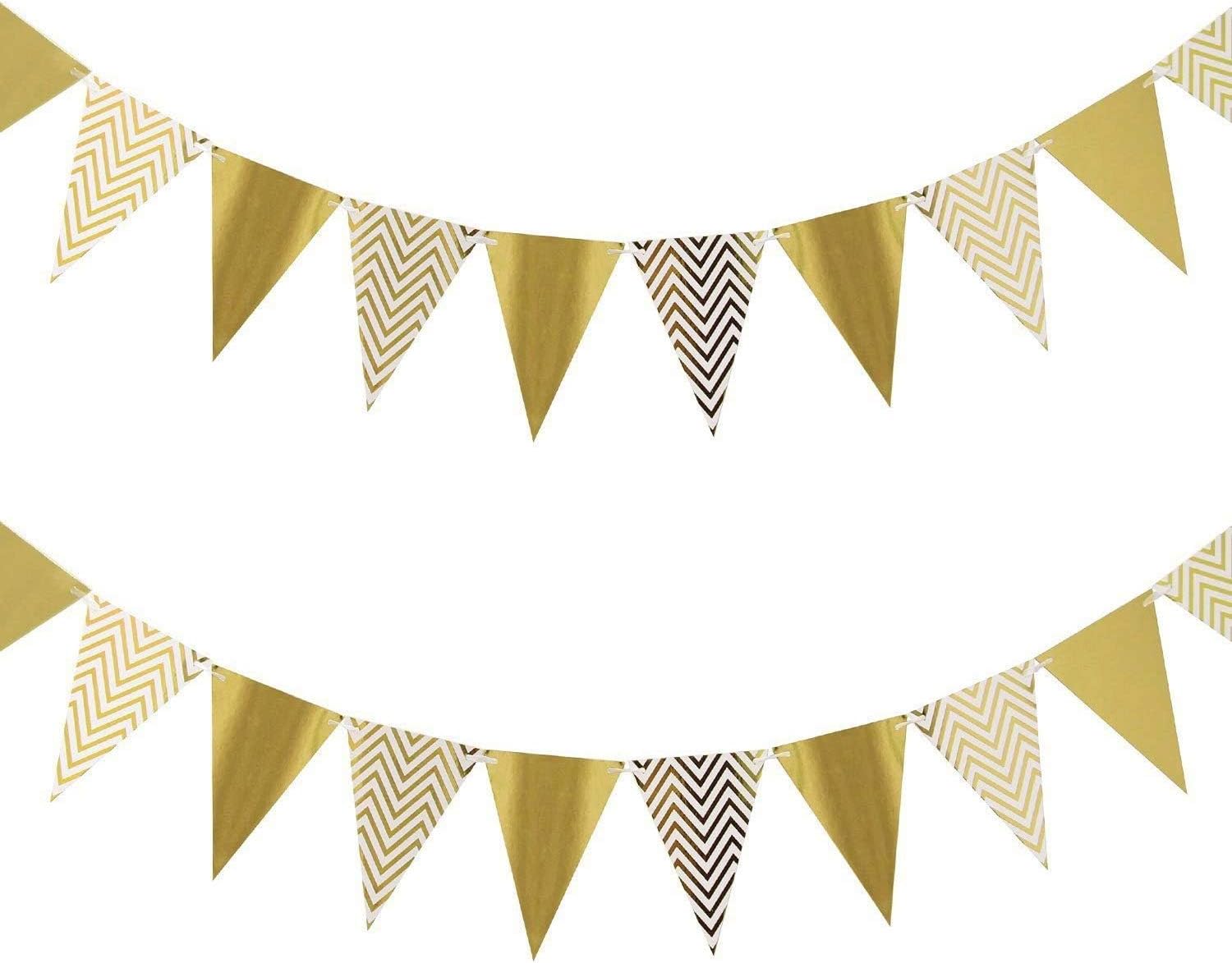 Party Propz Golden Pennant Banner For Decoration - 1 Pc Triangle Banner For Decoration | Golden Triangle Decoration Hanging | Paper Decoration for Birthday | Party Decoration Items