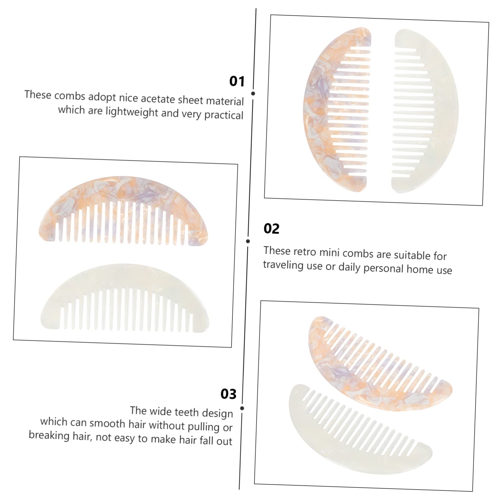 Healeved Set Di Pettini in Plastica a Denti Larghi Strumenti Per Parrucchieri Per La Casa Comodi Per Il Cuoio Capelluto Per Viaggi.