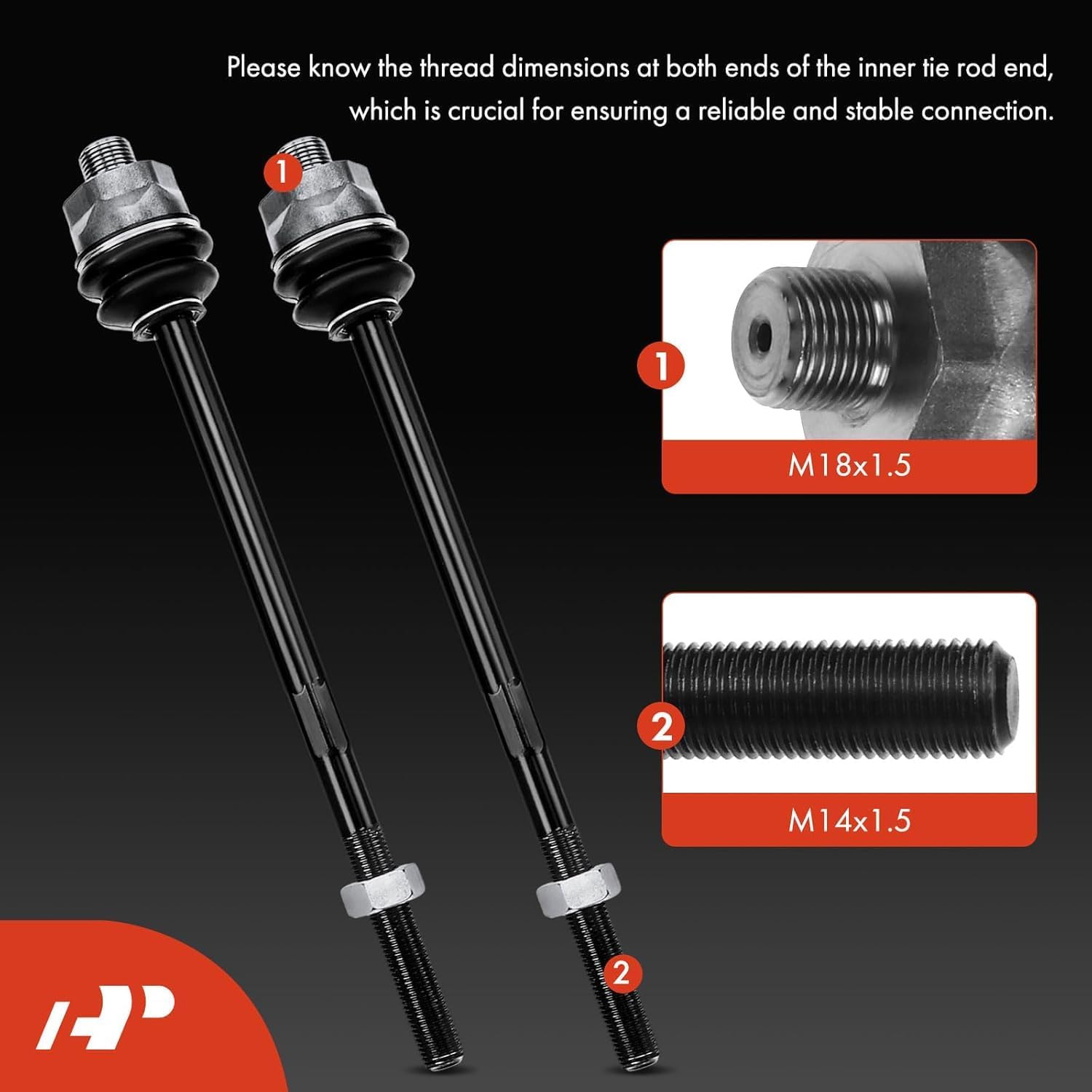 A-Premium 2 x Front Inner Tie Rod Ends, Compatible with Chevy Silverado 1500/2500/3500 (Classic/HD), Tahoe, Suburban 1500, GMC Yukon, Sierra 1500/2500/3500 (Classic/HD), Cadillac Escalade (ESV/EXT)