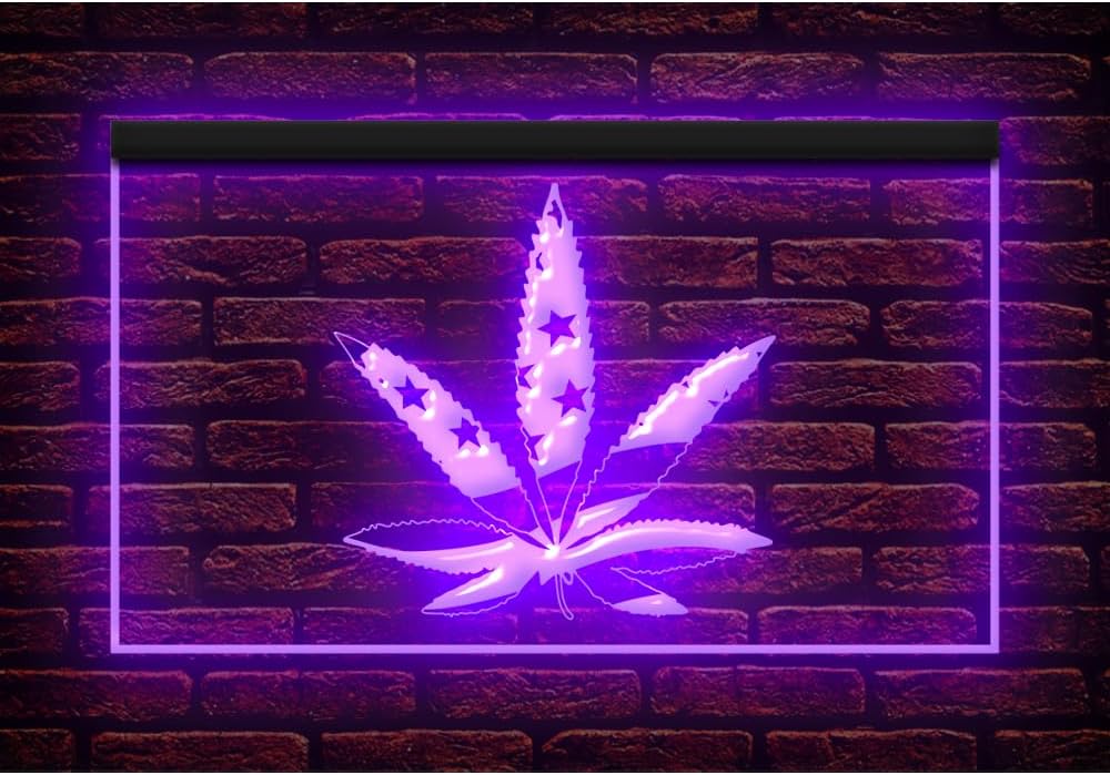 220027 Marijuana Hemp Leaf US Flag Shop Store Display LED Night Light Neon Sign (16" X 12", Yellow)