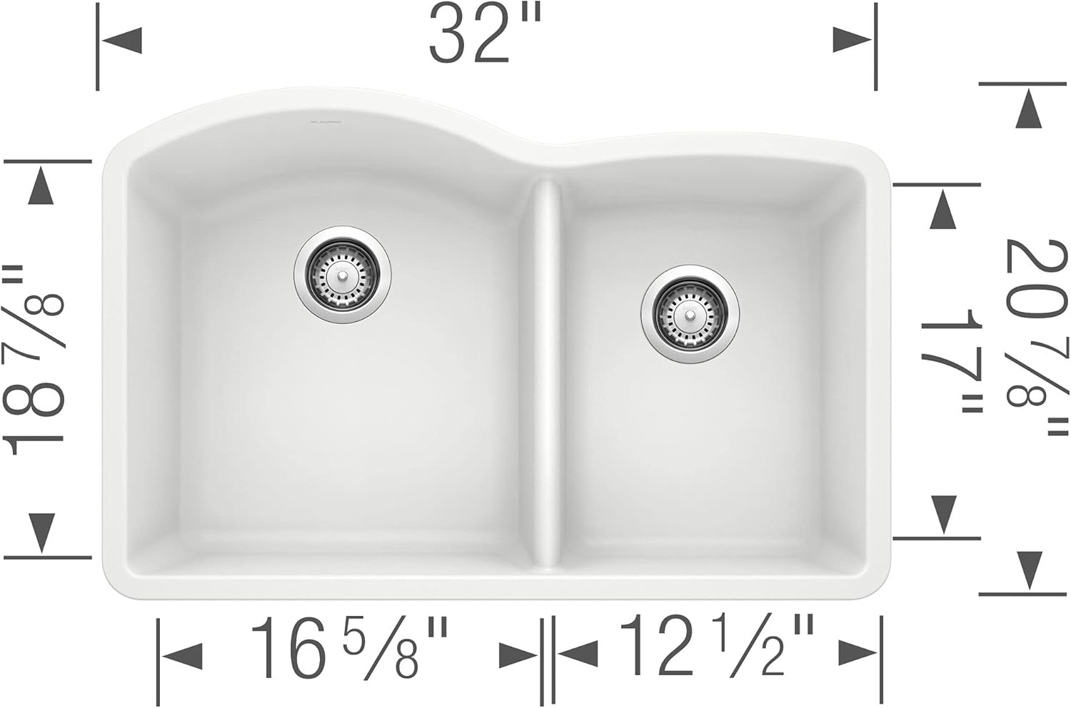 BLANCO, White 440180 DIAMOND SILGRANIT 60/40 Double Bowl Undermount Kitchen Sink, 32" X 21"