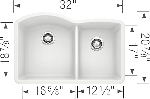 Vista 22 de BLANCO, Cinder 441469 DIAMOND SILGRANIT 60/40 - Fregadero de cocina de doble tazón para empotrar, 32 x 21 pulgadas