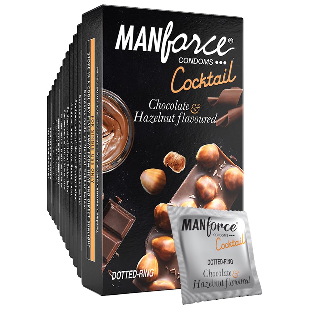 Manforce Cocktail Chocolate & Hazelnut Flavoured Condoms for Men with Dotted Rings| Extra Dotted for Her Extra Stimulation| Lubricated Latex Condoms| 10 Sheets x Pack of 12-image-15