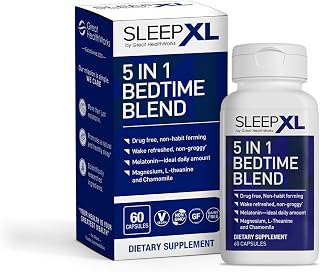 SleepXL Sleep Supplement Non-Habit-Forming Formula - Fall Asleep Faster & Sleep Longer - 5 key ingredients include Melatonin, L-Theanine, Chamomile, Magnesium & Vitamin B6 (60 Capsules, 30 Servings)