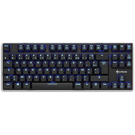 Sharkoon PureWriter TKL, clavier mécanique français au touches plates, éclairage LED bleu, câble détachable, switch rouge