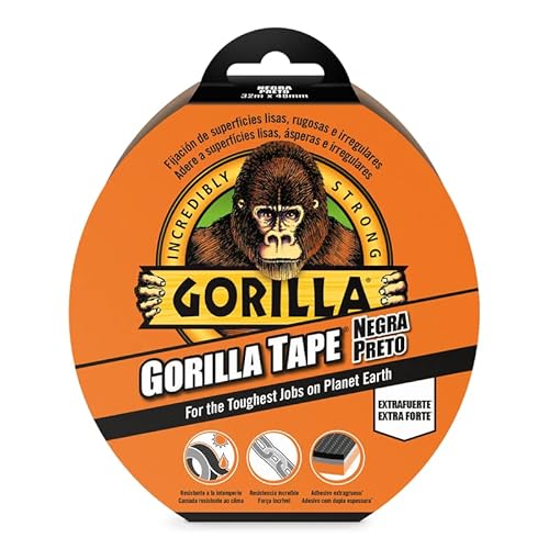 Gorilla Tape - Cinta Americana Negra, 32m x 48mm | Agarre Extrafuerte en Superficies Rugosas e Irregulares | Multiusos y Resistente al Agua Cover